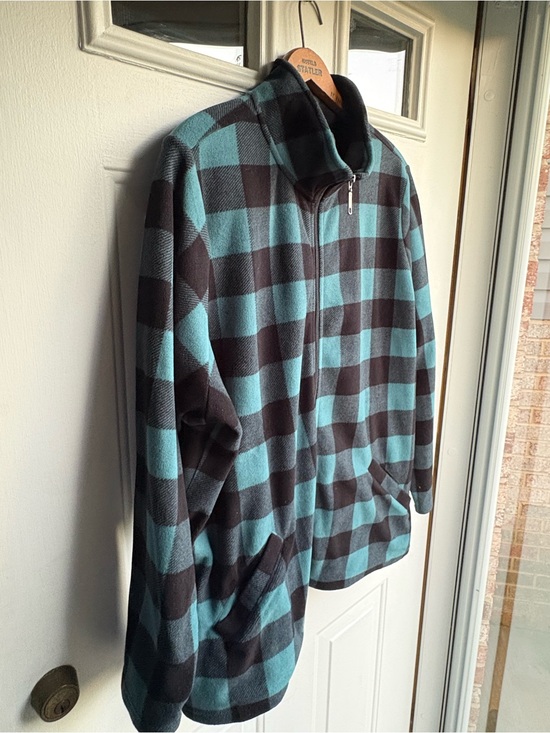 d&co Sweaters - D&Co Denim & Co Plaid Full Zip Jacket Light Blue & Black Size 2X Pockets